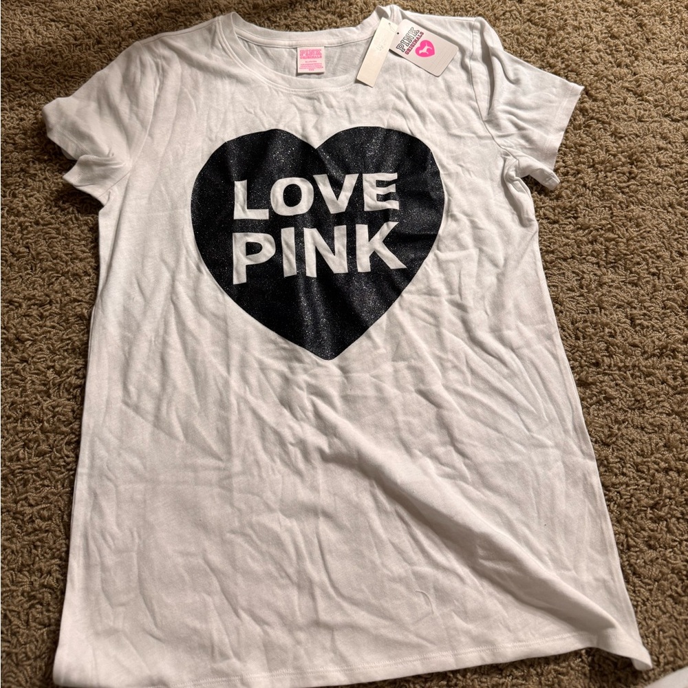 PINK Victoria's Secret Short Sleeve Tee White Black Casual